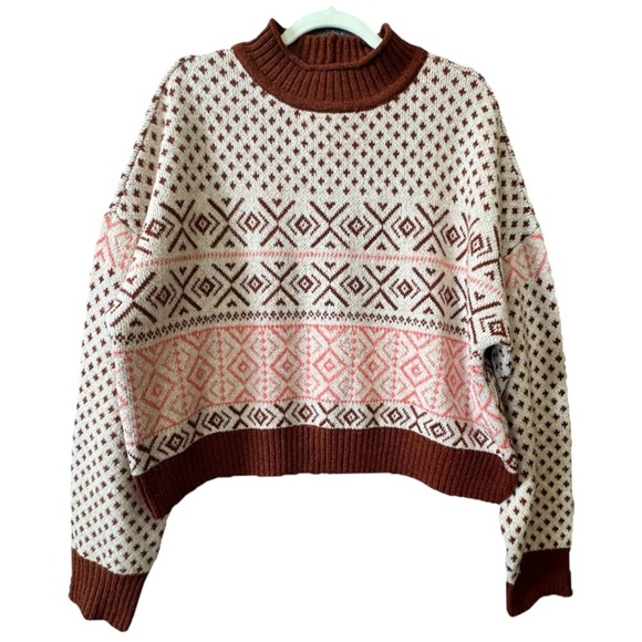 American Eagle Outfitters Sweaters - American Eagle Cropped Fair Isle Knit Sweater XL | Nordic Cozy Winter